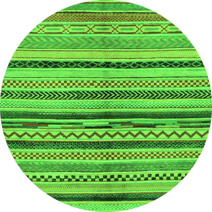 Round Machine Washable Oriental Green Modern Area Rugs, wshabs2253grn