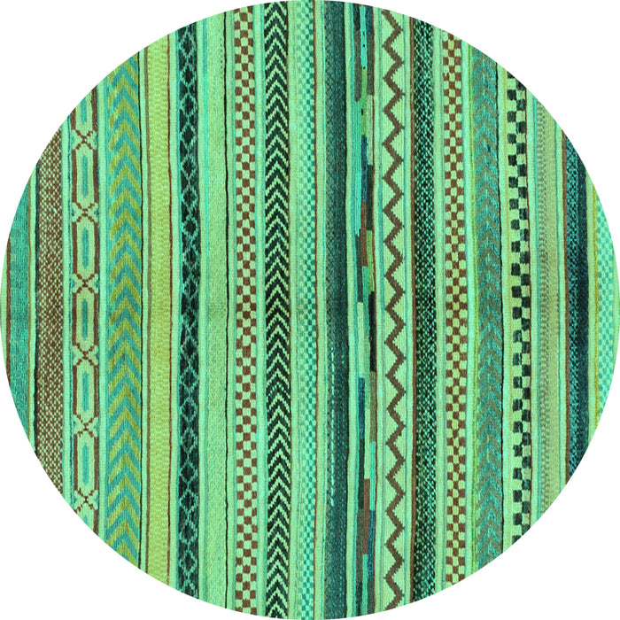 Round Machine Washable Oriental Turquoise Modern Area Rugs, wshabs2253turq