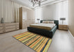 Abstract Golden Brown Yellow Oriental Rug in a Bedroom, abs2253