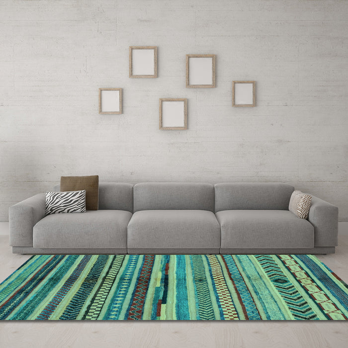 Machine Washable Oriental Light Blue Modern Rug in a Living Room, wshabs2254lblu