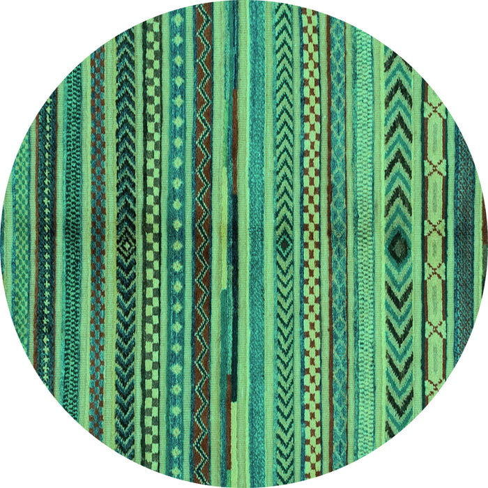 Round Machine Washable Oriental Turquoise Modern Area Rugs, wshabs2254turq