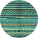 Round Machine Washable Oriental Light Blue Modern Rug, wshabs2254lblu