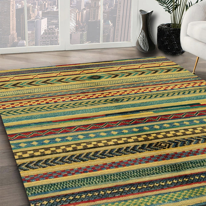 Abstract Dark Brown Oriental Rug in Family Room, abs2254