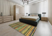 Abstract Dark Brown Oriental Rug in a Bedroom, abs2254