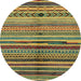 Round Abstract Dark Brown Oriental Rug, abs2254