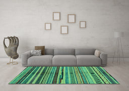 Machine Washable Oriental Turquoise Modern Area Rugs in a Living Room,, wshabs2254turq