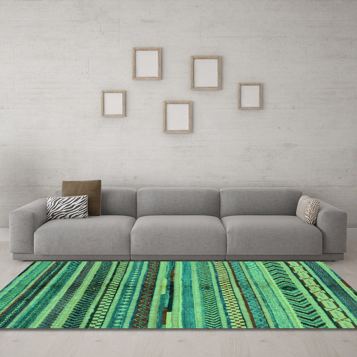 Machine Washable Oriental Turquoise Modern Area Rugs in a Living Room,, wshabs2254turq