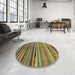 Round Machine Washable Abstract Dark Brown Rug in a Office, wshabs2254