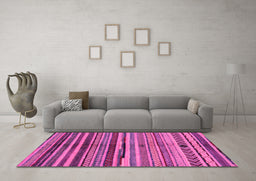 Machine Washable Oriental Pink Modern Rug in a Living Room, wshabs2254pnk