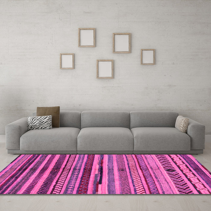 Machine Washable Oriental Pink Modern Rug in a Living Room, wshabs2254pnk