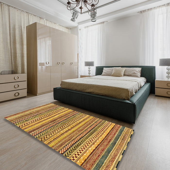 Abstract Orange Oriental Rug in a Bedroom, abs2255