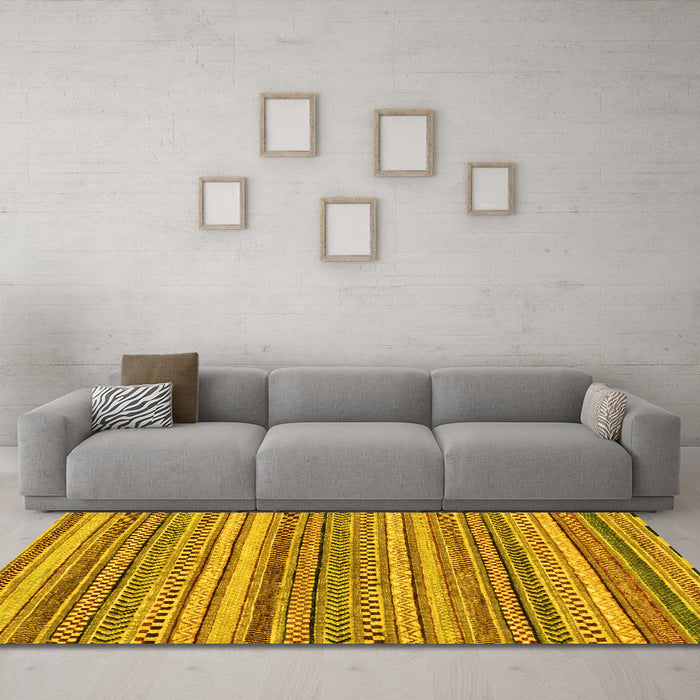 Machine Washable Oriental Yellow Modern Rug in a Living Room, wshabs2255yw