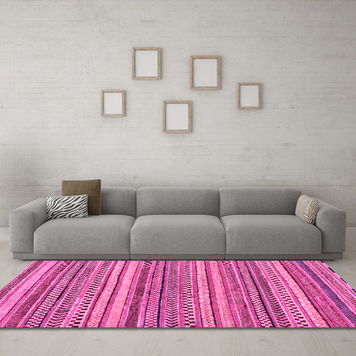 Machine Washable Oriental Pink Modern Rug in a Living Room, wshabs2255pnk