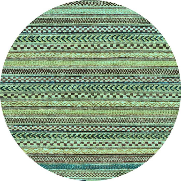 Round Machine Washable Oriental Light Blue Modern Rug, wshabs2255lblu