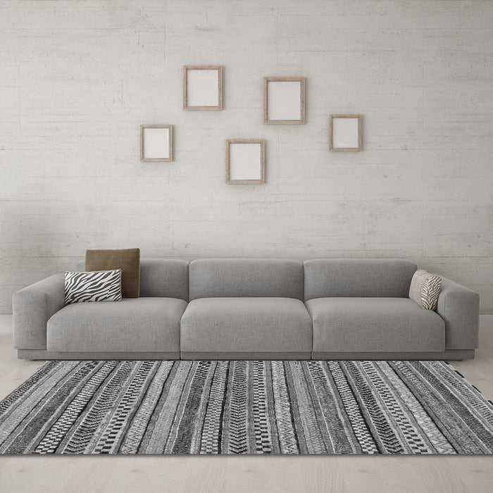 Machine Washable Oriental Gray Modern Rug in a Living Room,, wshabs2255gry