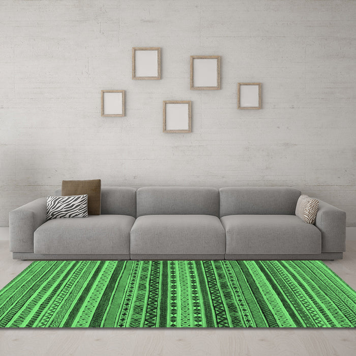 Machine Washable Oriental Emerald Green Modern Area Rugs in a Living Room,, wshabs2256emgrn
