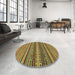 Round Abstract Orange Gold Oriental Rug in a Office, abs2256