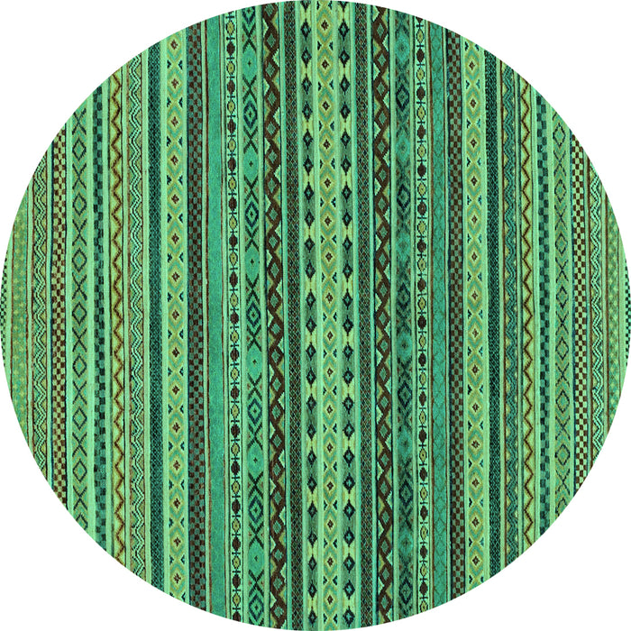 Round Machine Washable Oriental Turquoise Modern Area Rugs, wshabs2256turq