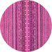 Round Machine Washable Oriental Pink Modern Rug, wshabs2256pnk