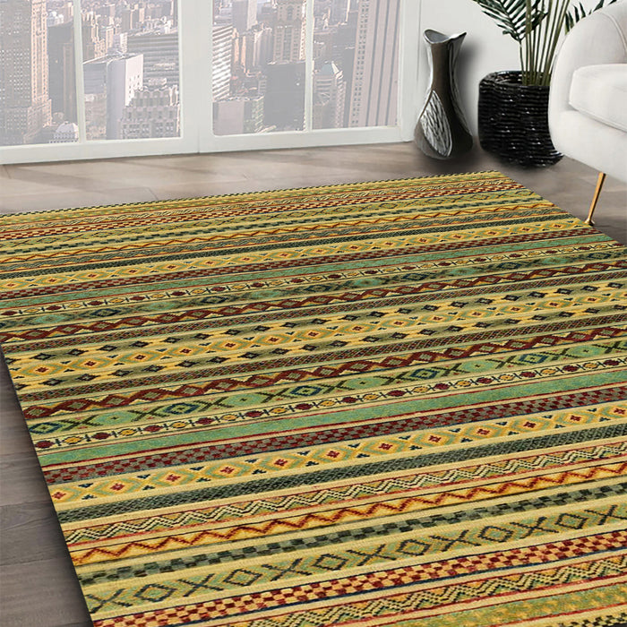 Abstract Orange Gold Oriental Rug in Family Room, abs2256