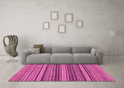 Machine Washable Oriental Pink Modern Rug in a Living Room, wshabs2256pnk