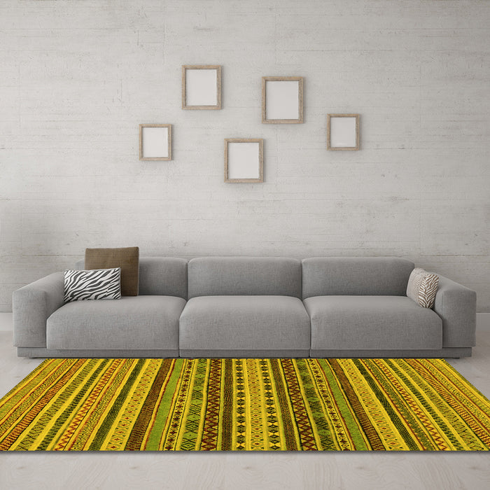 Machine Washable Oriental Yellow Modern Rug in a Living Room, wshabs2256yw
