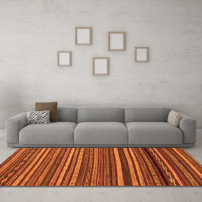 Machine Washable Oriental Orange Modern Area Rugs in a Living Room, wshabs2257org