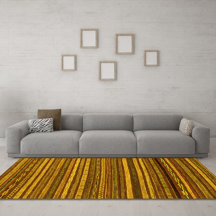 Machine Washable Oriental Yellow Modern Rug in a Living Room, wshabs2257yw