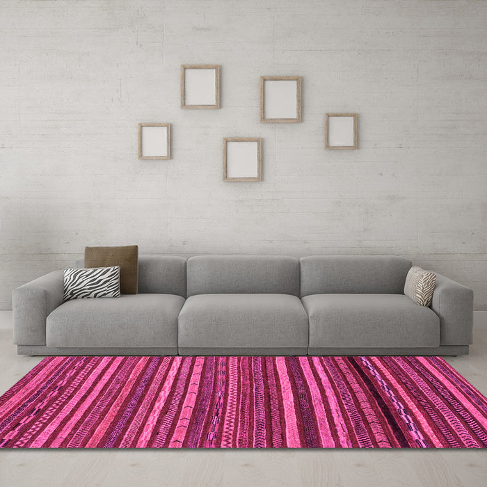 Machine Washable Oriental Pink Modern Rug in a Living Room, wshabs2257pnk