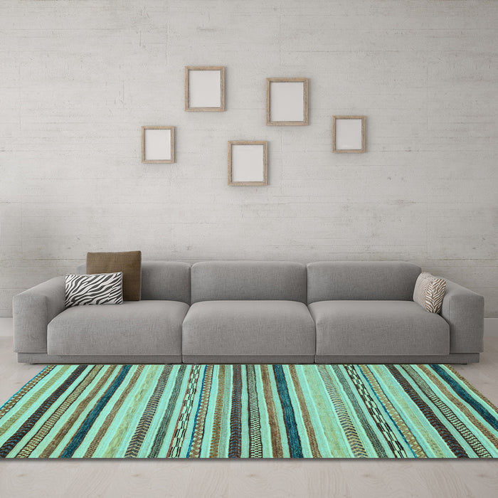Machine Washable Oriental Light Blue Modern Rug in a Living Room, wshabs2258lblu