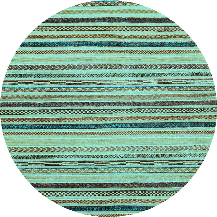 Round Machine Washable Oriental Light Blue Modern Rug, wshabs2258lblu