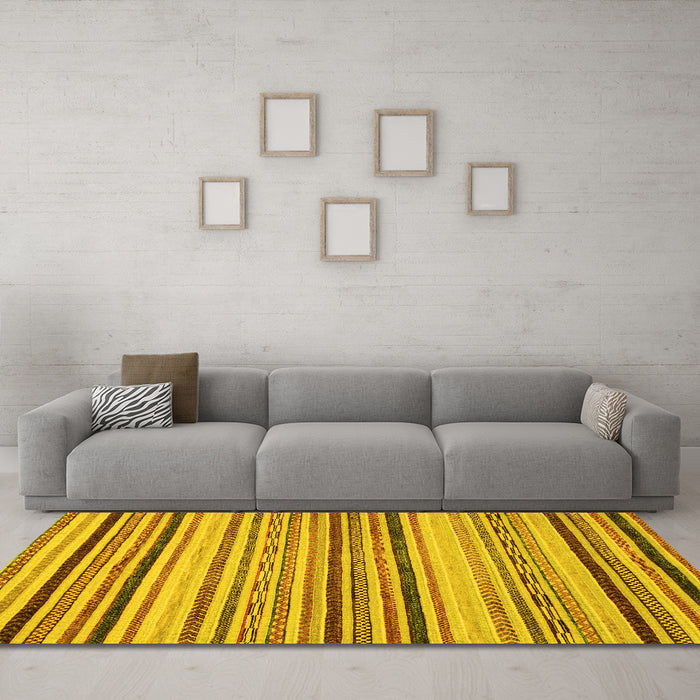 Machine Washable Oriental Yellow Modern Rug in a Living Room, wshabs2258yw