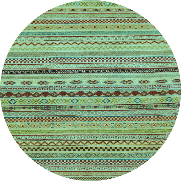 Round Machine Washable Oriental Light Blue Modern Rug, wshabs2259lblu