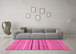 Machine Washable Oriental Pink Modern Rug in a Living Room, wshabs2259pnk