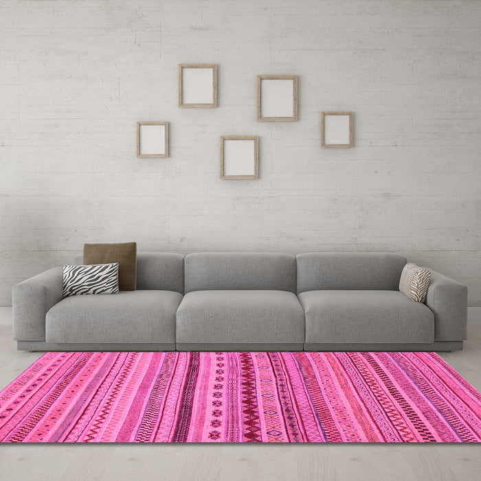Machine Washable Oriental Pink Modern Rug in a Living Room, wshabs2259pnk