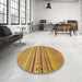 Round Abstract Yellow Oriental Rug in a Office, abs2259