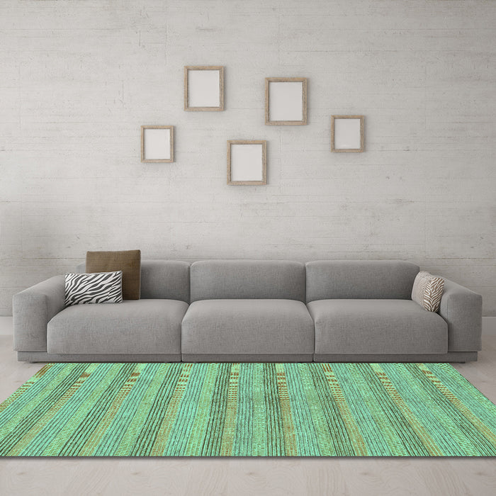 Machine Washable Abstract Turquoise Modern Area Rugs in a Living Room,, wshabs225turq