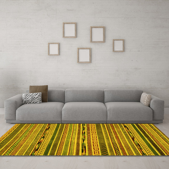 Machine Washable Abstract Yellow Modern Rug in a Living Room, wshabs2260yw