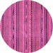 Round Machine Washable Abstract Pink Modern Rug, wshabs2260pnk