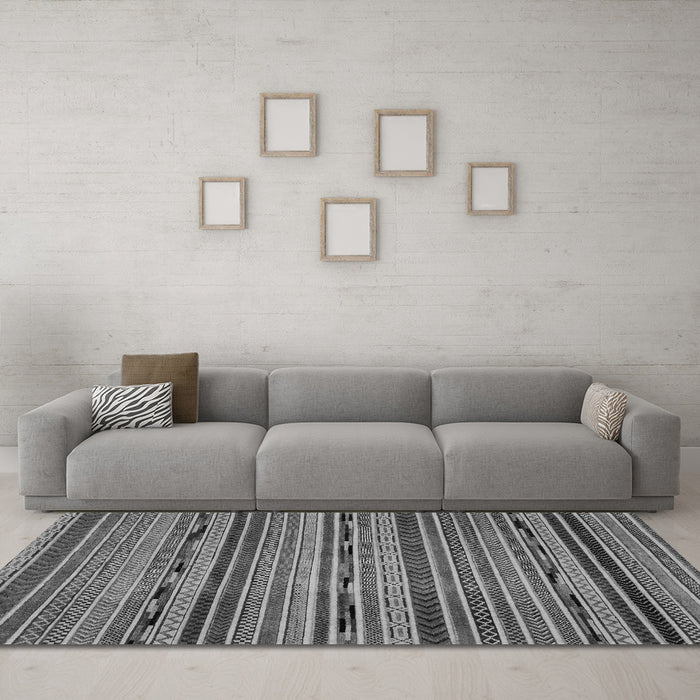Machine Washable Abstract Gray Modern Rug in a Living Room,, wshabs2260gry