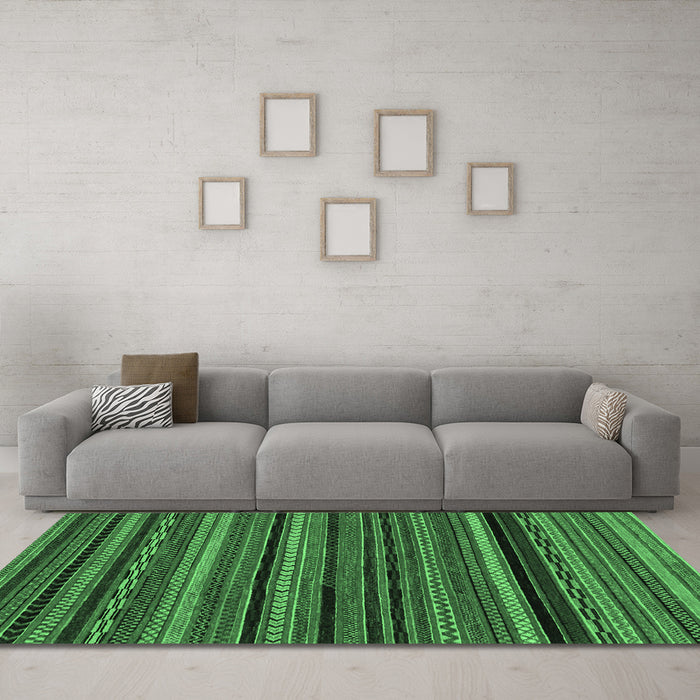 Machine Washable Abstract Emerald Green Modern Area Rugs in a Living Room,, wshabs2261emgrn