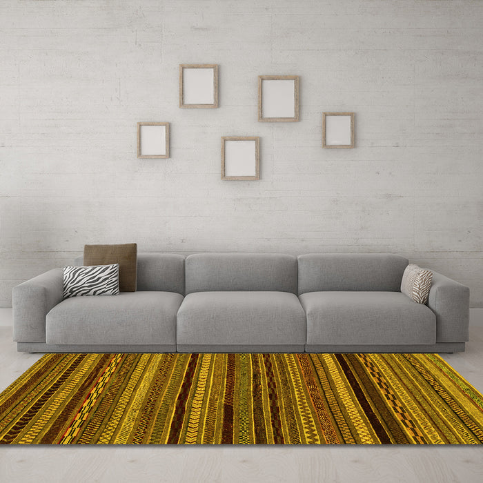 Machine Washable Abstract Yellow Modern Rug in a Living Room, wshabs2261yw
