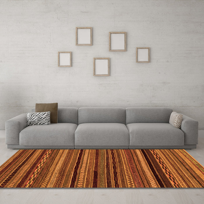 Machine Washable Abstract Orange Modern Area Rugs in a Living Room, wshabs2261org