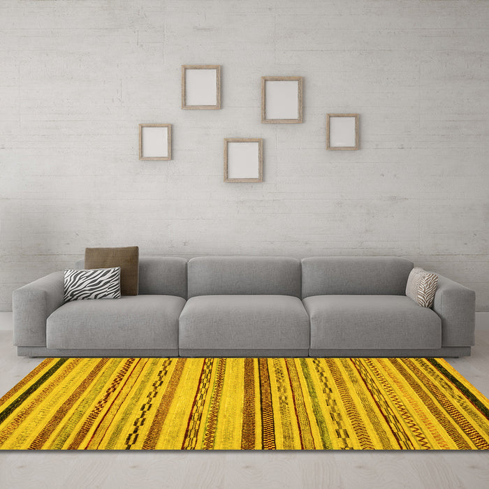 Machine Washable Abstract Yellow Modern Rug in a Living Room, wshabs2262yw