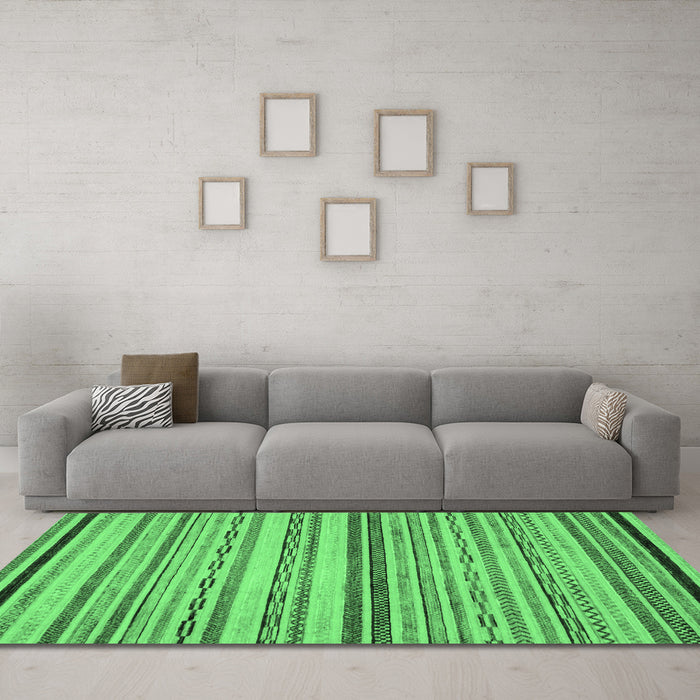 Machine Washable Abstract Emerald Green Modern Area Rugs in a Living Room,, wshabs2262emgrn