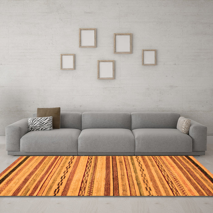 Machine Washable Abstract Orange Modern Area Rugs in a Living Room, wshabs2262org