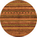 Round Machine Washable Abstract Orange Modern Area Rugs, wshabs2263org