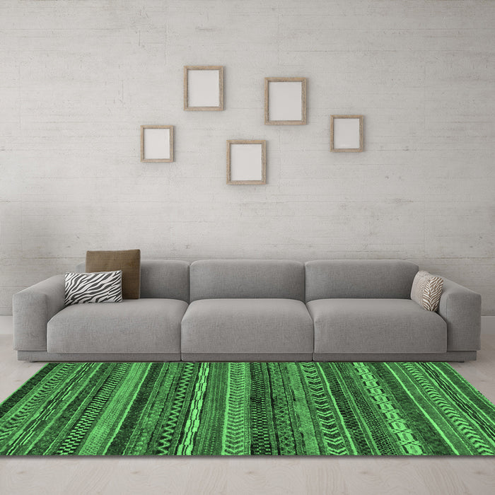 Machine Washable Abstract Emerald Green Modern Area Rugs in a Living Room,, wshabs2263emgrn
