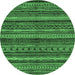 Round Machine Washable Abstract Emerald Green Modern Area Rugs, wshabs2263emgrn