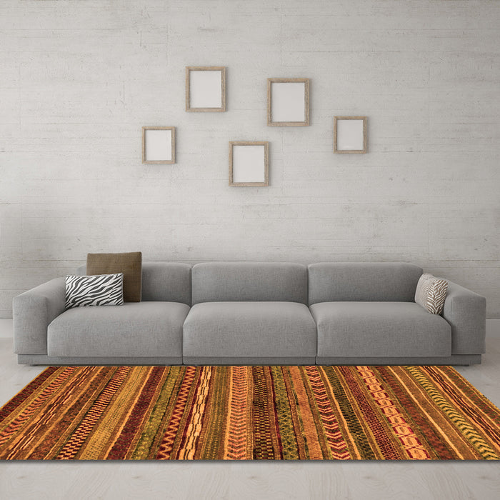 Machine Washable Abstract Orange Modern Area Rugs in a Living Room, wshabs2263org